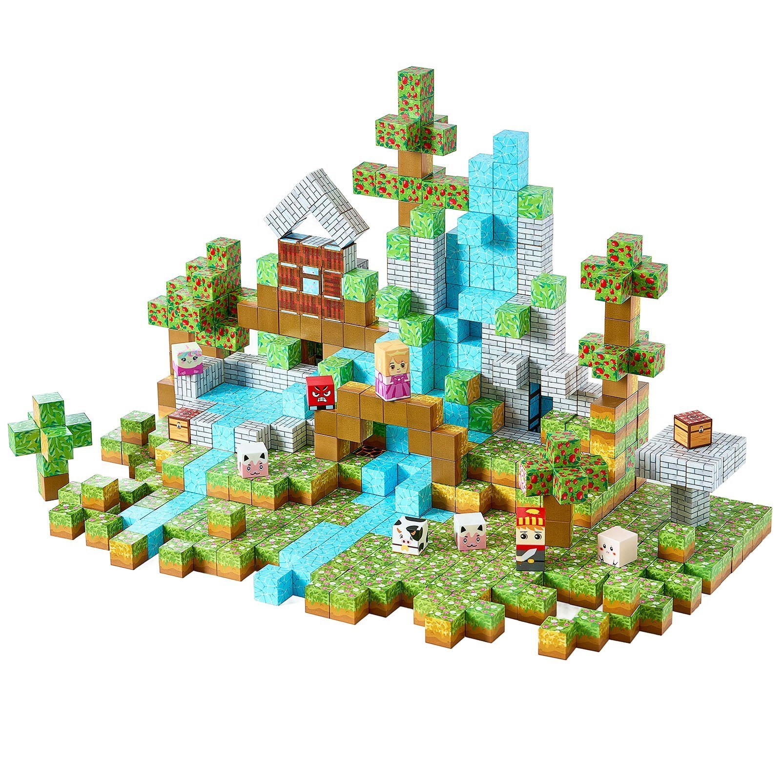 Magnetic building blocks forest castle set built by kids